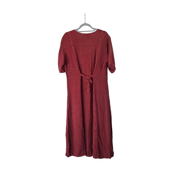 Boho 90s Brick Red Embroidered Button Front Grungy Festival Midi Dress, Medium - Picture 7 of 11